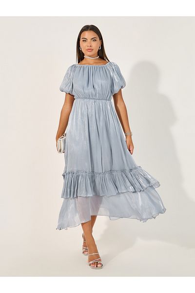 Styli Plain Half Sleeves A-Line Maxi Dress