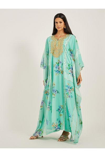 Maxim Creation By Styli Printed Notch Neck Embroidered Kaftan