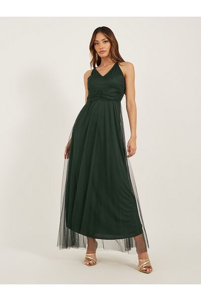 Styli U and F Women Classy Black Solid Elevated Gown Dress