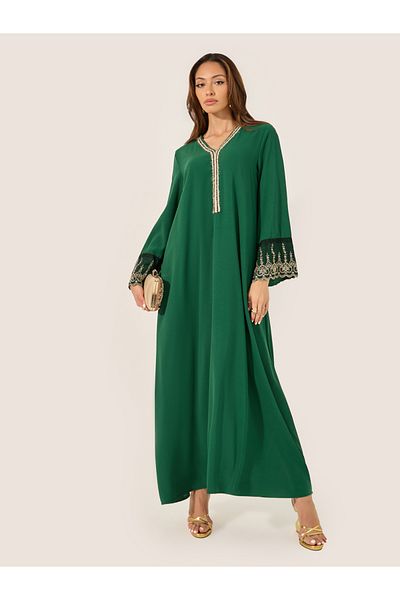 Styli Embroidered V-Neck Tasseled A-Line Jalabyia