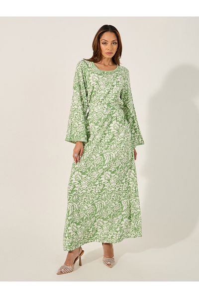 Styli Textured All-Over Print Round Neck A-Line Jalabyia