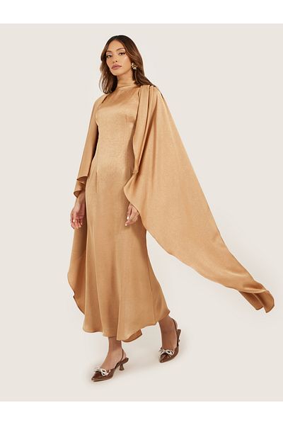 Styli Plain Cape Sleeves A-Line Maxi Dress