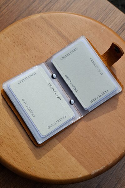 MAT Deri Gift Card Holder Genuine Leather Transparent 10 Compartments Mini Card Holder Business Card Holder 9 X 8 cm