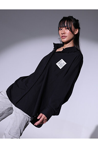 Hubberholme By Styli Solid Badge Detail Oversized Shirt with Pocket