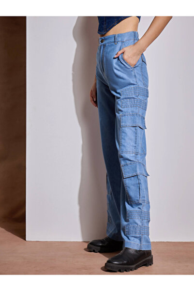 Sassafras By Styli High Rise Contrast Stitch Detail Cargo Pants