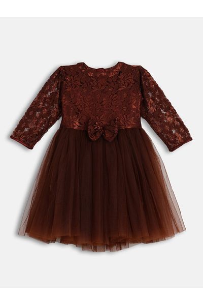 Bella Moda By Styli Lace Detail Mesh Insert Dress