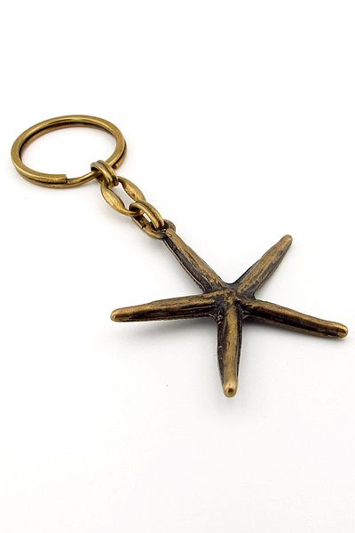 Solfera Starfish Seaside Beach Sandy Beach Summer Themed Bronze Antique Metal Keychain Kc253