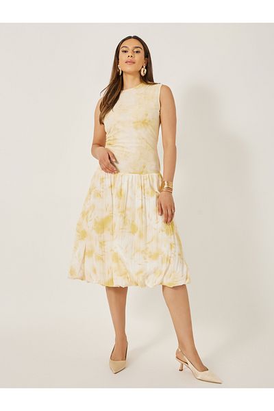 Styli Printed Sleeveless Ruffled Hem A-Line Midi Dress