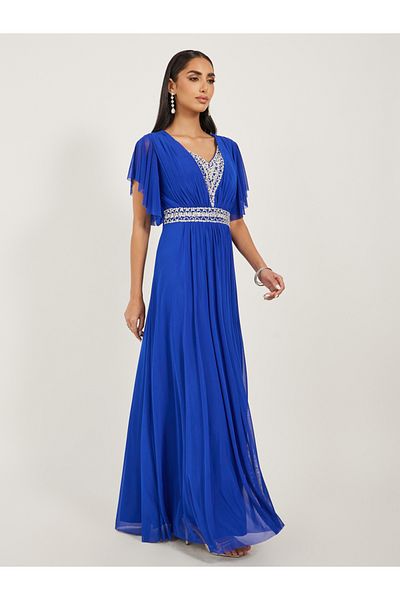 Styli Embellished Flared Sleeves A-Line Maxi Dress