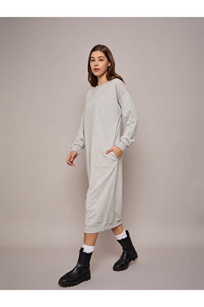 Sassafras By Styli Solid Terry Oversized Midi Sweatshirt Dress
