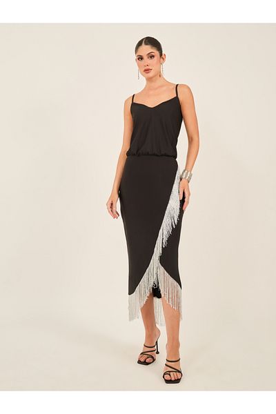 Styli Fringe Detail Sleeveless Bodycon Midi Dress