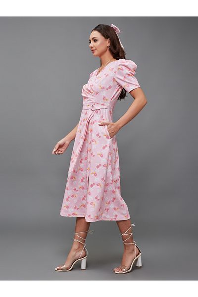 Styli Wrap Front How You Like That Printed Dress Multicolored-Base-Pink