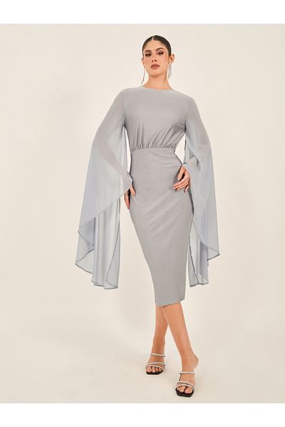 Styli Cape Sleeve Bodycon Midi Dress