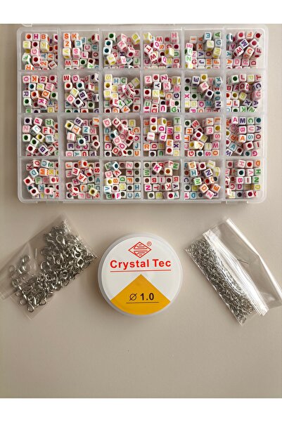 SESİKA HOBİ 24lü Kutu İçinde Beyaz Kare Renkli Harf Boncuk Takı Yapma Seti Ho...