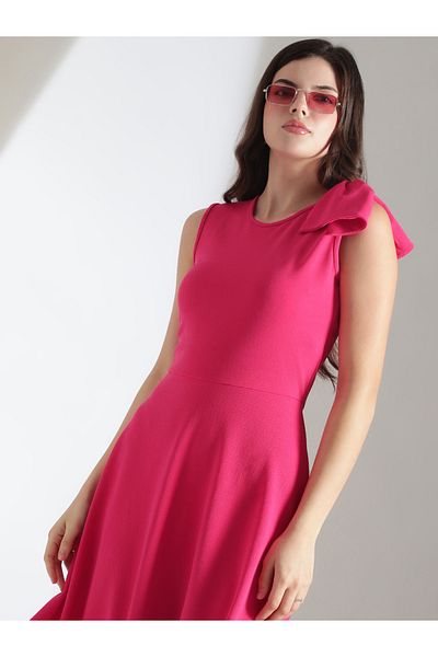 Kotty By Styli Solid Sleeveless Fit and Flare Knee Length Dress