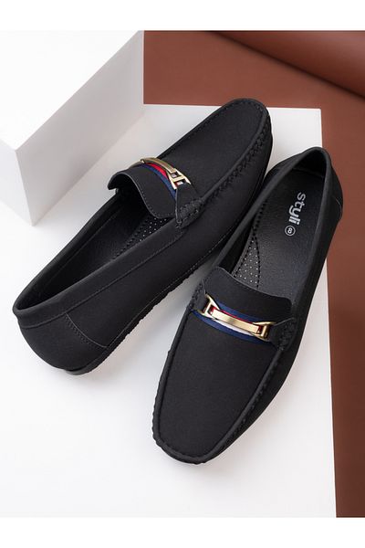Styli Buckled Faux Leather Slip On Loafers