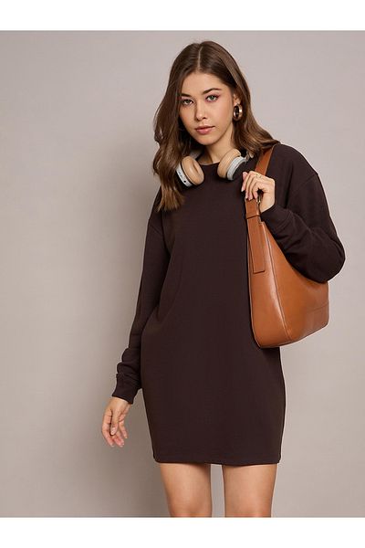 Sassafras By Styli Solid Terry Oversized Mini Sweatshirt Dress