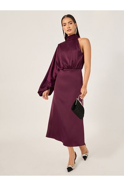 Styli Plain One Shoulder A-Line Midi Dress