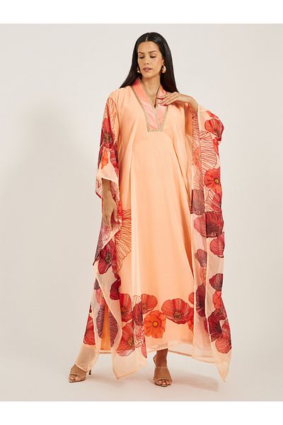 Maxim Creation By Styli Floral Print V-Neck Embroidered Kaftan