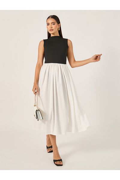 Styli Color Block Sleeveless A-Line Midi Dress