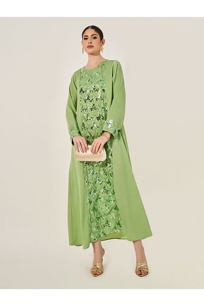 Styli Embellished Sequined Round Neck A-Line Jalabyia