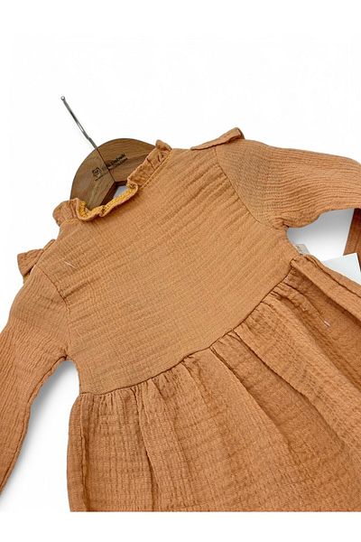 VEGAMOD Baby Girl Muslin Fisto Detail Bow Flowers Buttoned 6-9-12-18-24 Months Dress