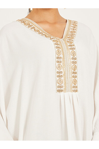 Styli Embroidered V-Neck Batwing Sleeve A-Line Jalabyia