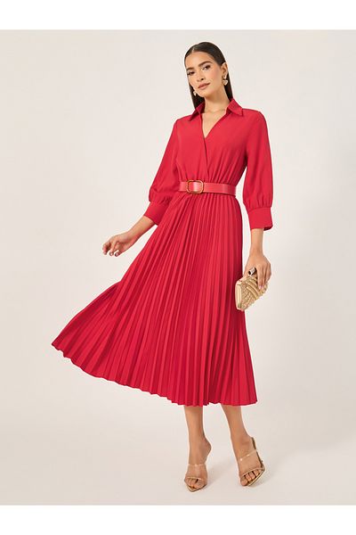 Styli Plain 3/4th Sleeves Shirt Maxi Dress