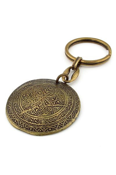 Solfera Authentic Motif Shield Shaped Bronze Antique Metal Keychain Kc248