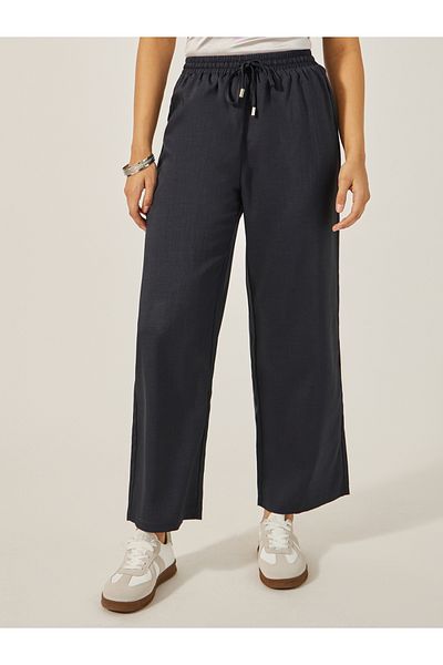 Styli Textured Mid Rise Wide Leg Pants with Drawstring