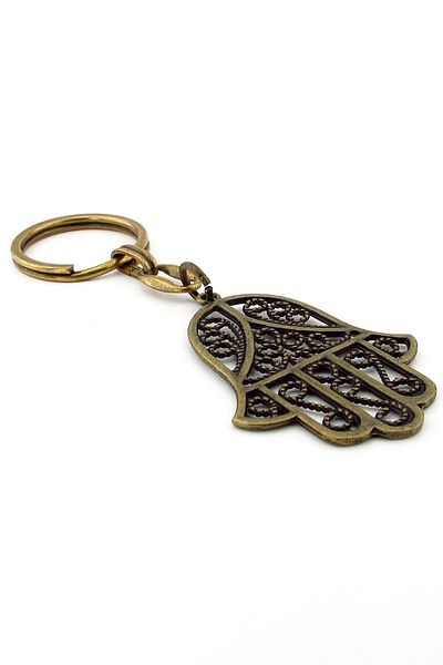 Solfera Fatma Mother Hand Patterned Khamsa Abundance Evil Eye Bronze Metal Keychain Kc246