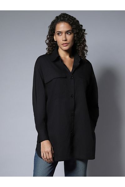 High Star By Styli Solid Pocket Detail Longline Regular Fit Shirt