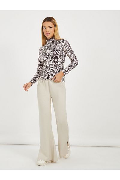 Styli Solid Drawstring Waist Flared Joggers with Side Slit