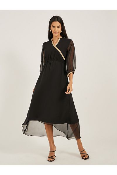 Maxim Creation By Styli Lace Detail Asymmetric Hem A-Line Midi Dress