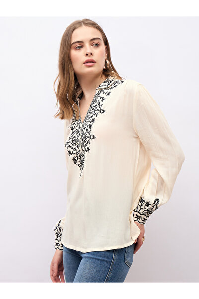 Styli Embroidered Regular Fit Collared Top