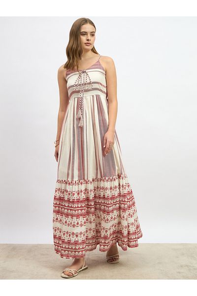 Styli Striped Strappy Tiered Maxi Dress