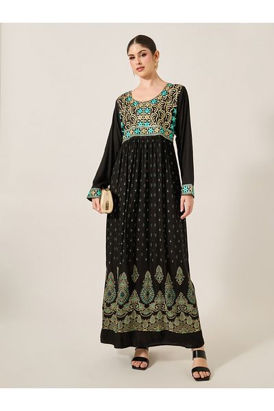 Maxim Creation By Styli Embroidered Round Neck A-Line Jalabyia