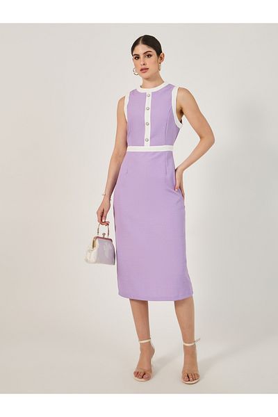 Styli Sleeveless Bodycon Midi Dress with Button Detail