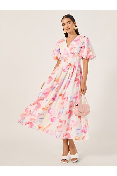 Styli Print Half Sleeves A-Line Maxi Dress