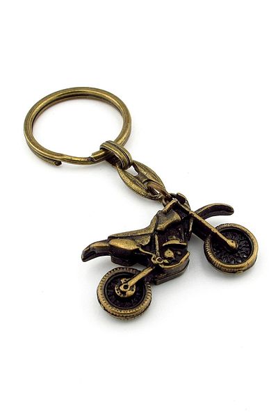 Solfera Motocross Racing Motorcycle Off Road Antique Yellow Metal Keychain Kc235