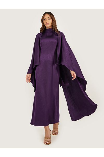 Styli Plain Cape Sleeves A-Line Maxi Dress
