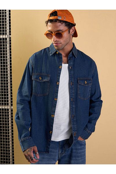 Mascln Sassafras By Styli Blue Tencel Relax Fit Shirt