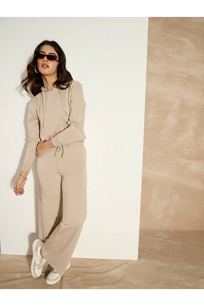 Sassafras By Styli Mid Rise Wide Leg Terry Track Pants