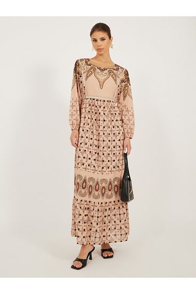 Styli Printed Long Sleeves A-Line Maxi Dress