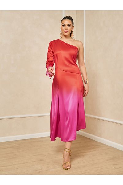 Styli Color Block One Shoulder A-Line Maxi Dress
