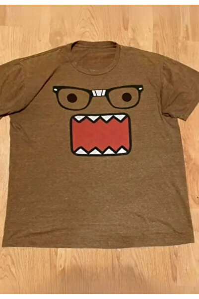 köstebek kadıköy Domo Cat Panic karikatura unisex smeđa majica