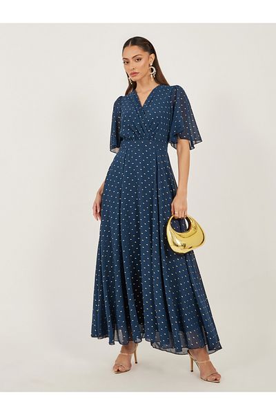 Styli Self Design Half Sleeves A-Line Maxi Dress