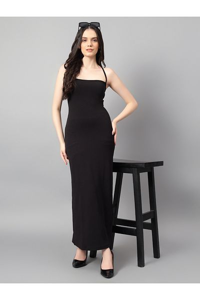 Kotty By Styli Solid Halter Neck Sheath Maxi Dress with Back Tie