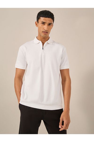 Styli Smart Textured Polo With Concealed Zipper