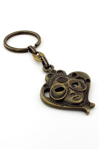 Solfera Venice Festival Mask Persona Yellow Tumbled Antique Metal Keychain Kc243